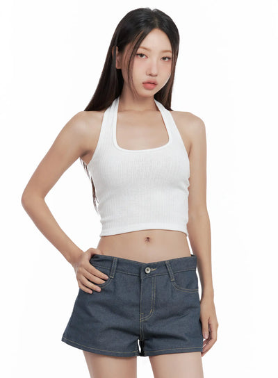 ribbed-halter-crop-top-cl509 / White