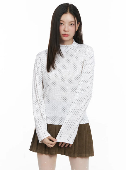 polka-dot-mock-neck-top-cj506 / White