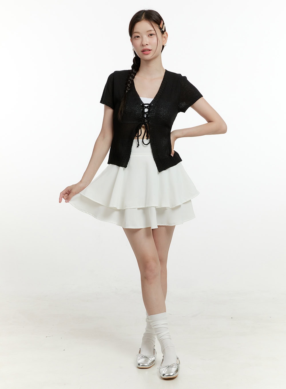 flare-ruffle-mini-skirt-ol423 / White