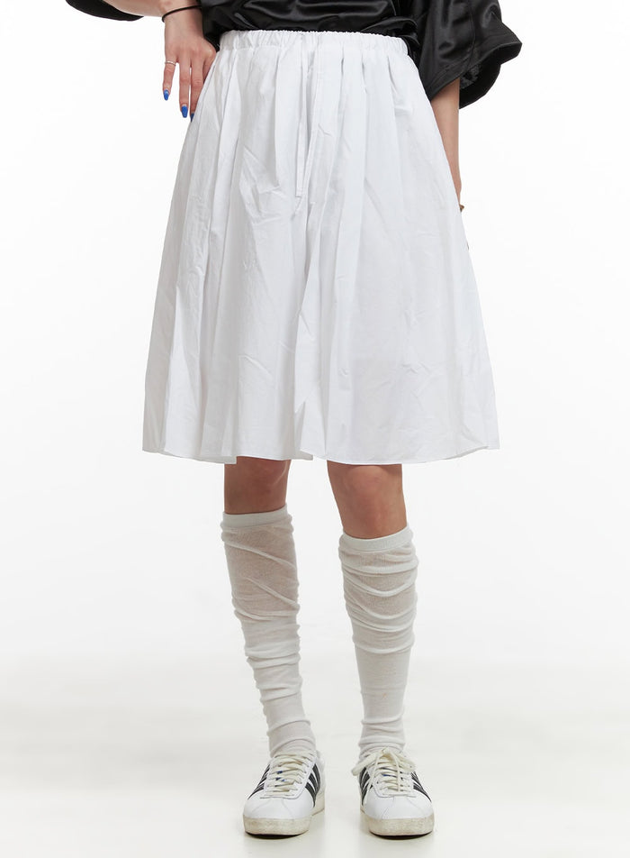 banded-pleated-cotton-midi-skirt-cy431 / White