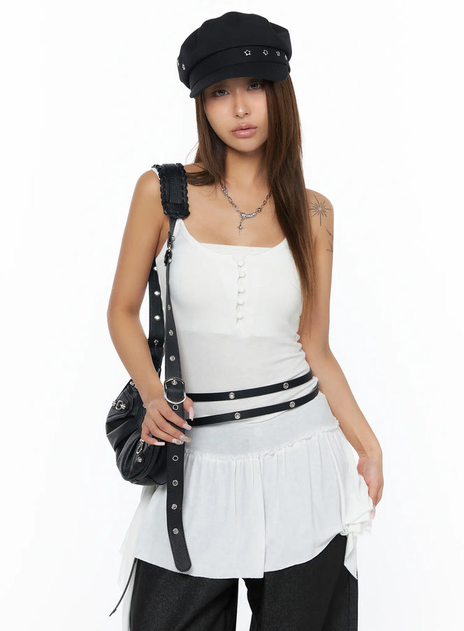 asymmetrical-sheer-ruffle-tank-top-ca516 / White