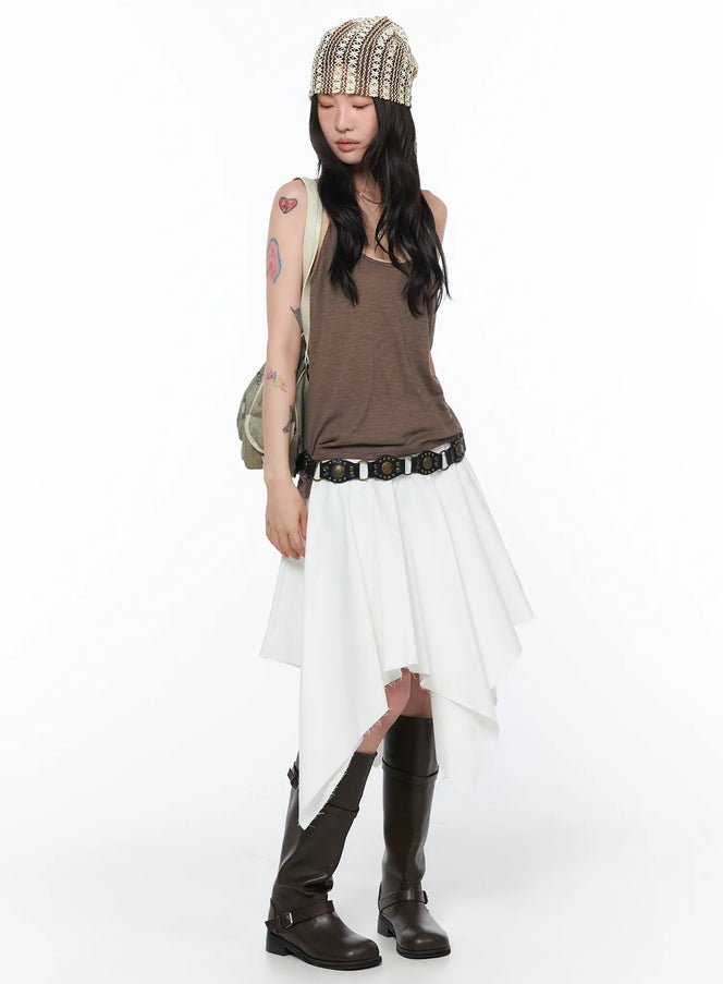 studded-flare-midi-skirt-ca527 / White