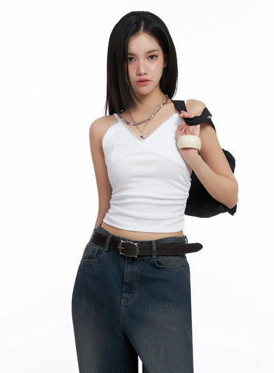 sleeveless-ruched-lace-cami-is525 / White