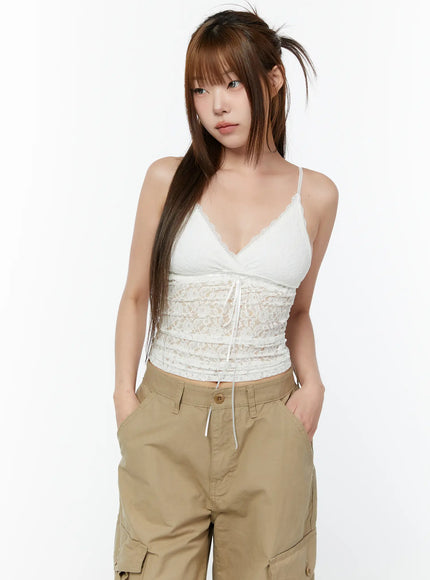 sheer-lace-front-tie-tank-cy519 / White