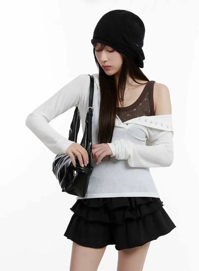 v-neck-button-slim-hooded-top-ij516 / White