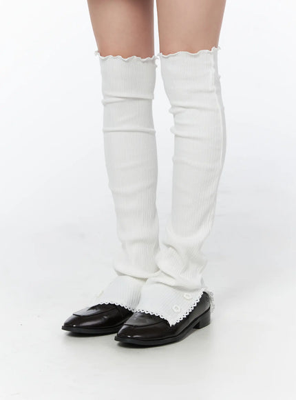 ribbed-lace-botton-leg-warmers-cy513 / White