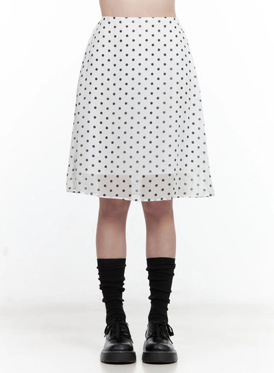 polka-dot-double-layered-midi-skirt / White