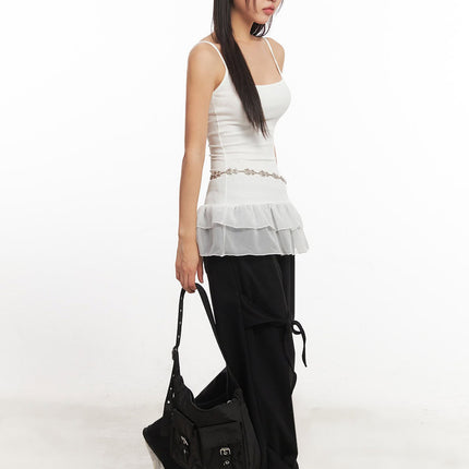 frill-trim-long-cami-top-ia524 / White