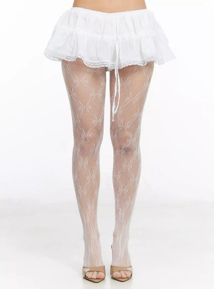lace-trim-ribbon-mini-skirt-ia507 / White