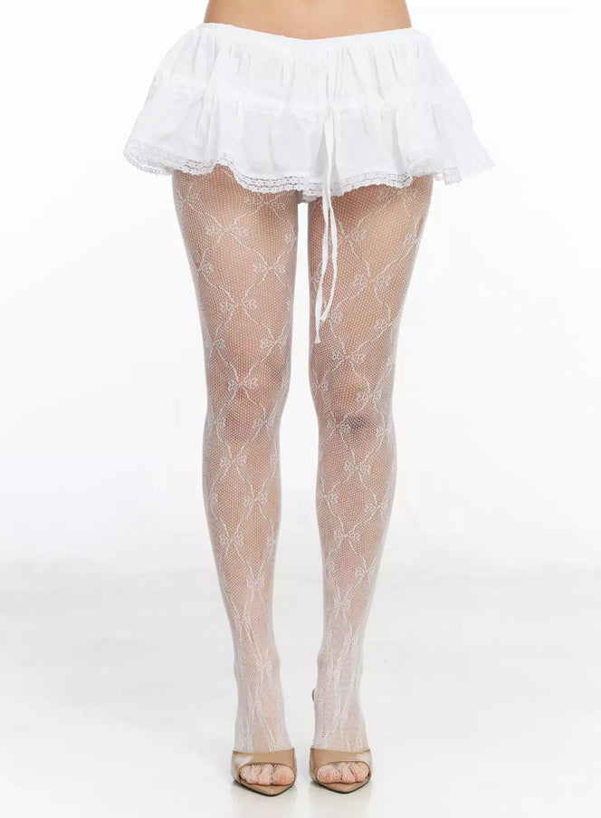lace-trim-ribbon-mini-skirt-ia507 / White