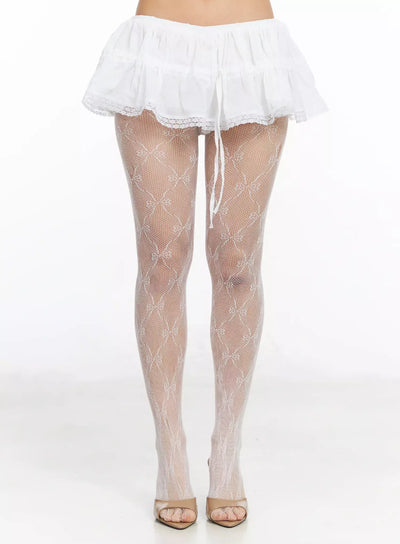 lace-trim-ribbon-mini-skirt-ia507 / White