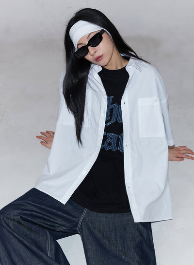 cotton-collared-oversize-shirt-iy529 / White