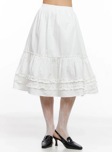 ruffle-layered-midi-skirt-ig527 / White
