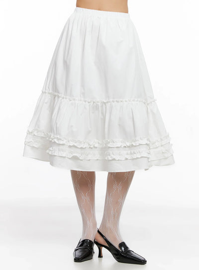 ruffle-layered-midi-skirt-ig527 / White