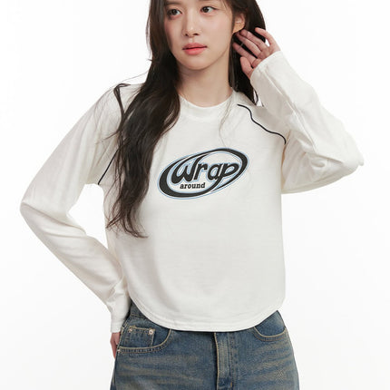 graphic-print-raglan-crop-shirt-on429 / White