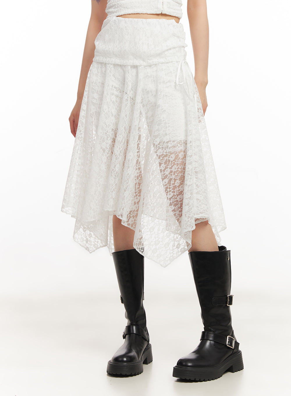 lace-flare-handkerchief-midi-skirt-iy502 / White