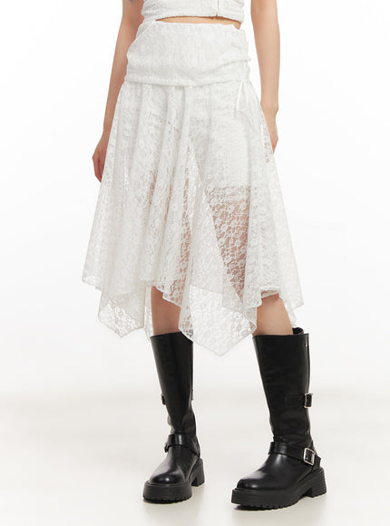 lace-flare-handkerchief-midi-skirt-iy502 / White