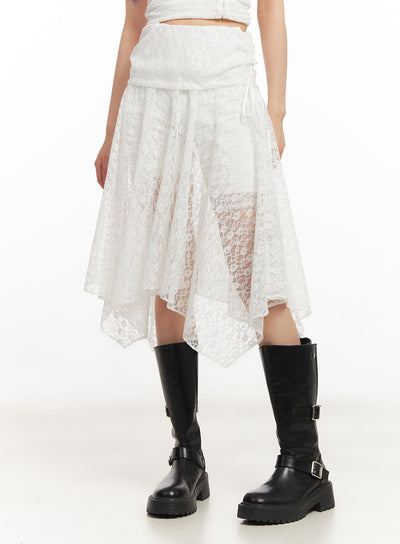 lace-flare-handkerchief-midi-skirt-iy502 / White