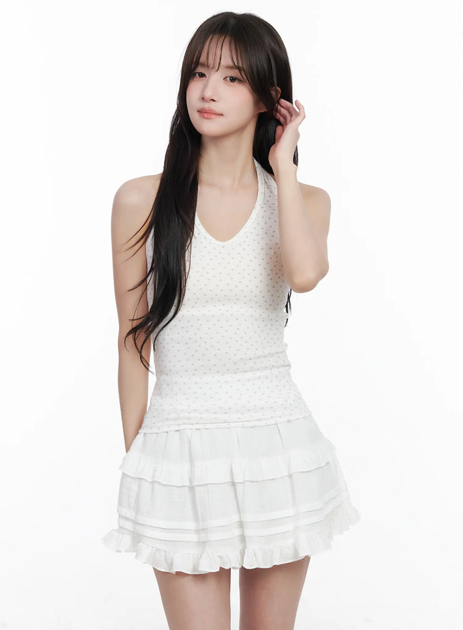 floral-pattern-halter-crop-top-cm527 / White