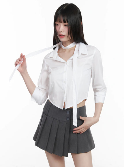 chic-cropped-blouse-scarf-set-cm525 / White