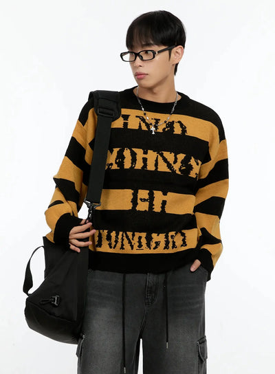 mens-graphic-striped-sweater-in506 / Yellow