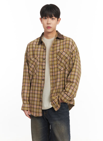 mens-checkered-oversize-collared-shirt-im527 / Yellow