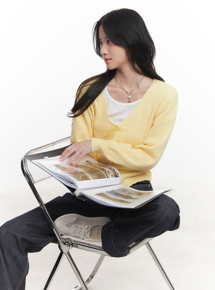 v-neck-cropped-cardigan-ca510 / Yellow