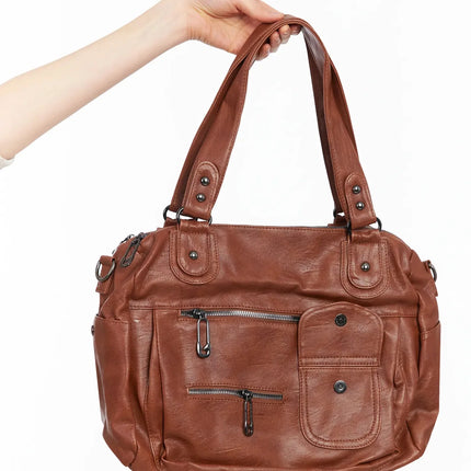 multi-pocket-faux-leather-bag-ia523 / Brown
