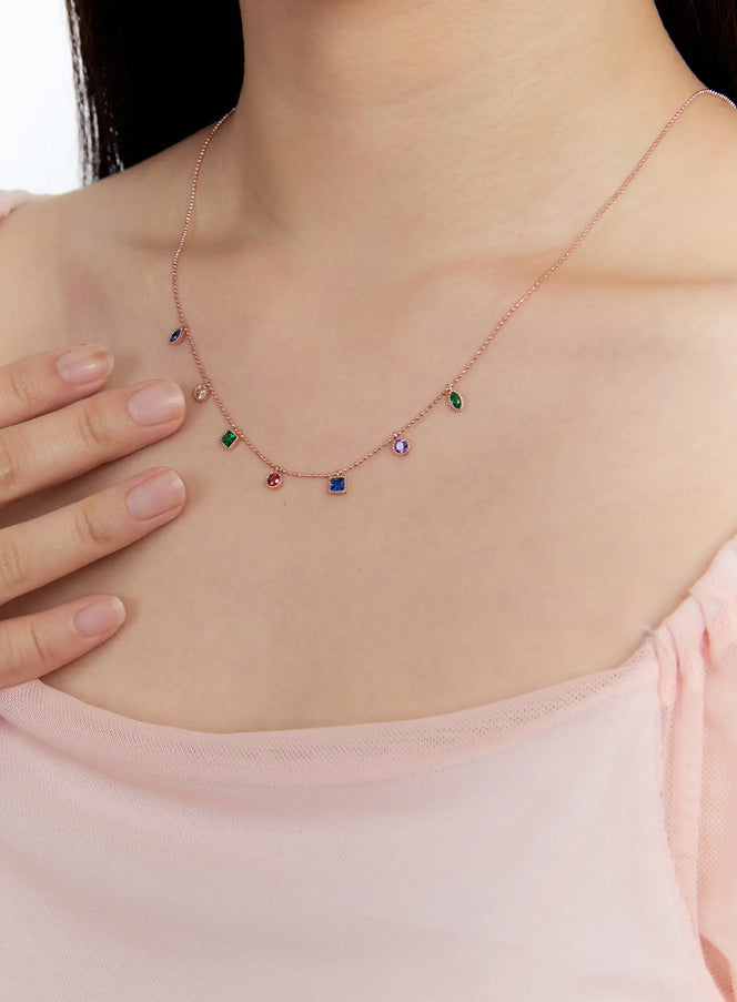 Rainbow Cubic Necklace IS517