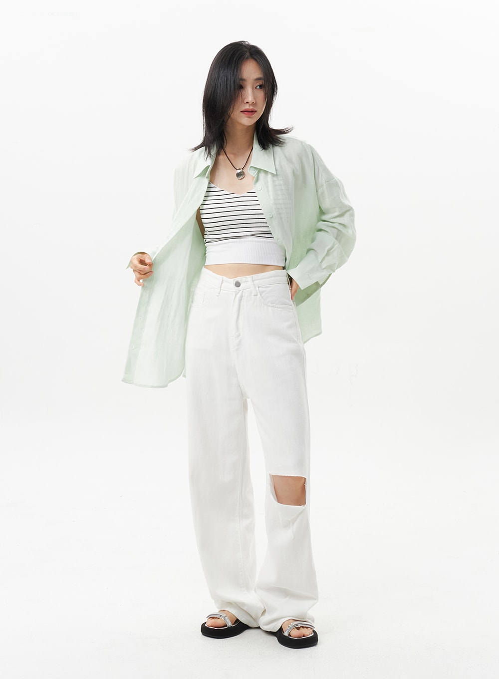 Light Academia Hem Split Pants - White / S