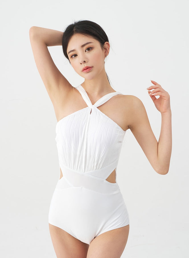 Halterneck Slit One Piece Swimsuit IJ13