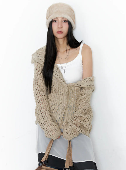 shell-oversized-button-knit-cardigan-cc1109 / Beige