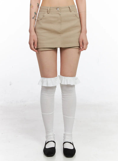 studded-mini-skorts-co507 / Beige