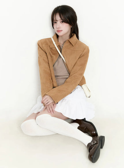 chic-suede-zip-up-jacket-cm505 / Beige
