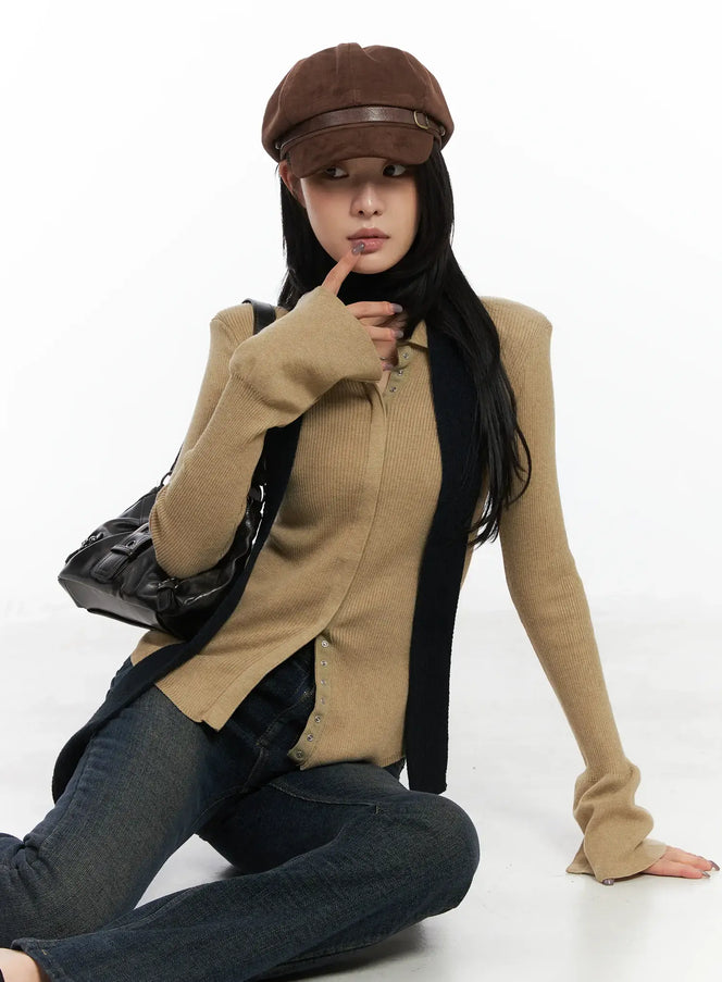 button-up-knit-shirt-cd502 / Beige