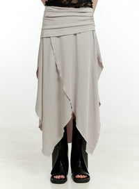 asymmetrical-frill-maxi-skirt-cl426 / Beige