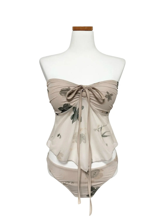 floral-two-way-mesh-tankini-set-iy514 / Beige