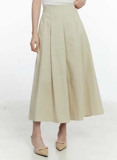 elegant-pleated-flare-long-skirt-f502 / Beige