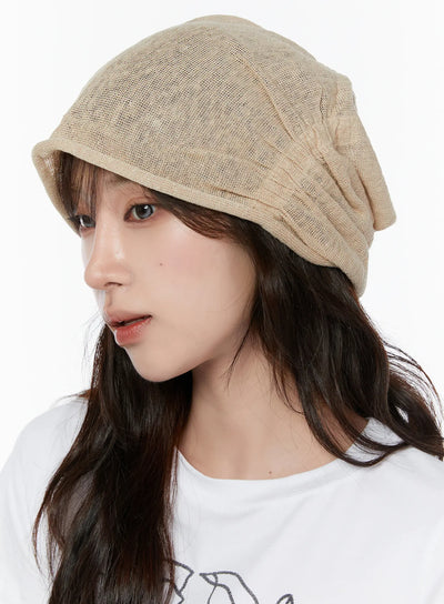 mesh-ruched-beanie-cy515 / Beige