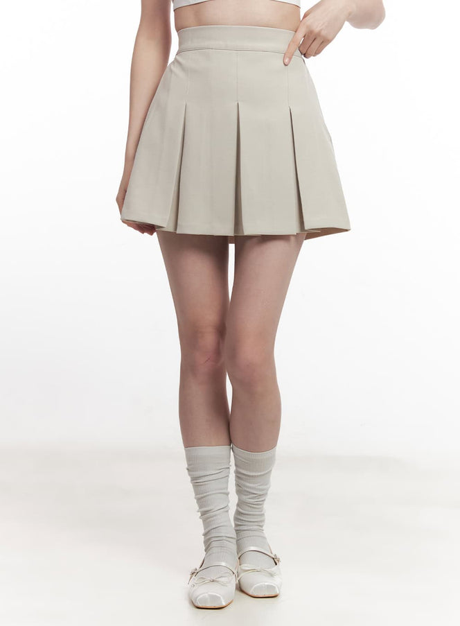 high-waisted-pleated-mini-skirt-ca502 / Beige
