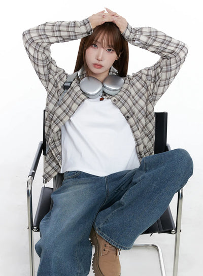 casual-plaid-button-up-shirt-cg529 / Beige