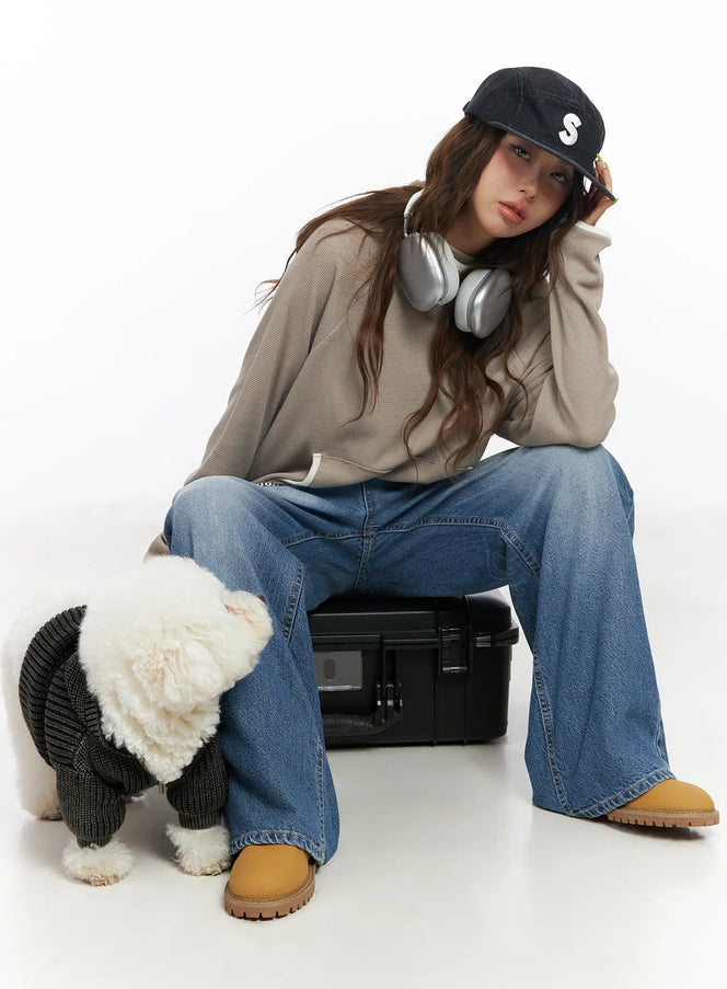 relaxed-fit-contrast-hoodie-cf513 / Beige