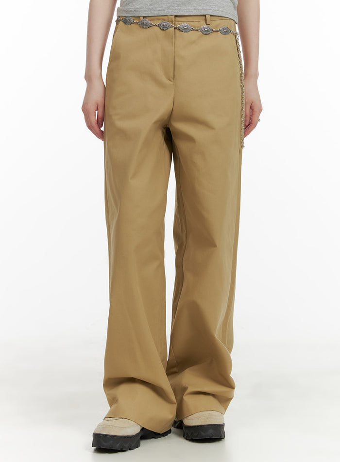 cotton-solid-straight-leg-trousers-ca418 / Beige