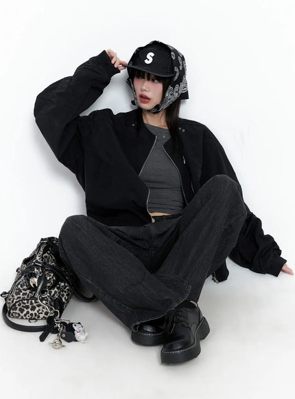 shirred-oversized-bomber-jacket-cg519 / Black