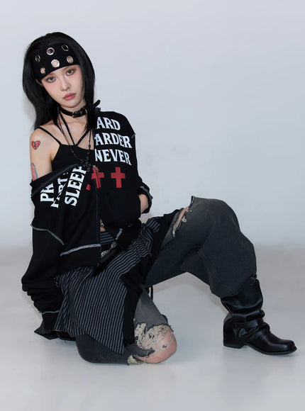 graphic-zip-up-hoodie-cd1202 / Black