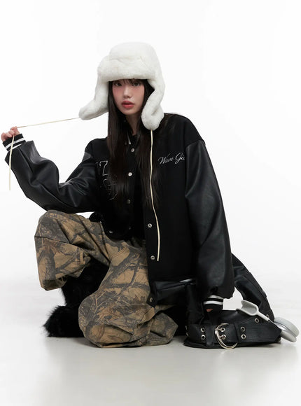 wave-girl-oversized-varsity-jacket-cn510 / Black