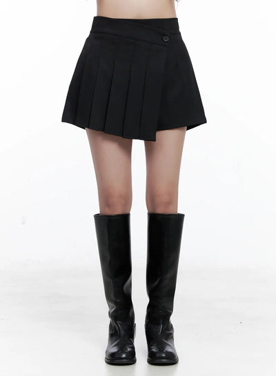 pleated-wrap-mini-skort-cs523 / Black