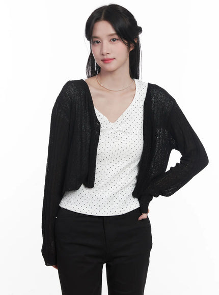 sheer-ribbed-cardigan-cu525 / Black