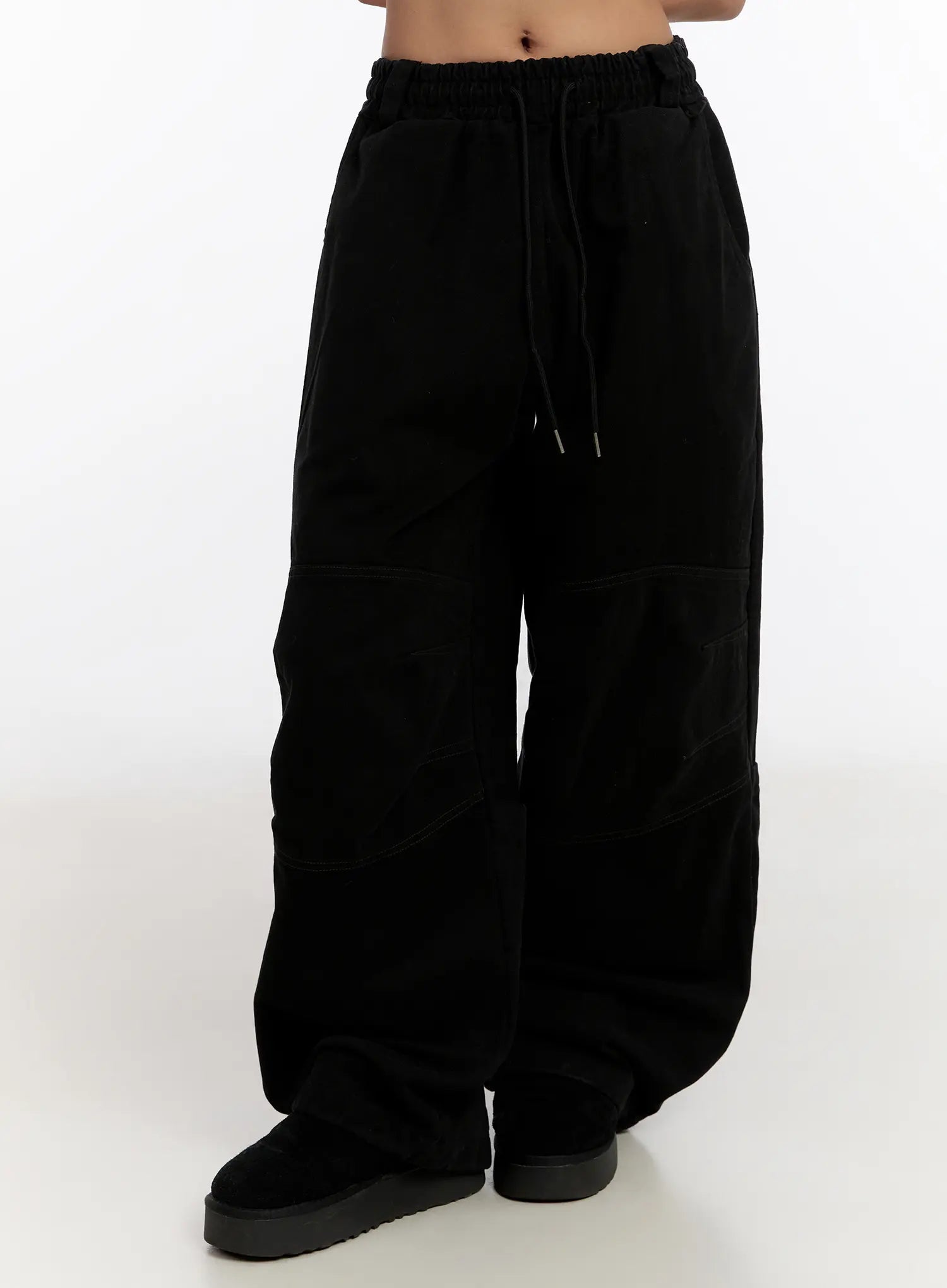 stitch-lined-wide-leg-pants-cn527 / Black