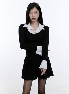 flare-collar-mini-dress-cd420 / Black